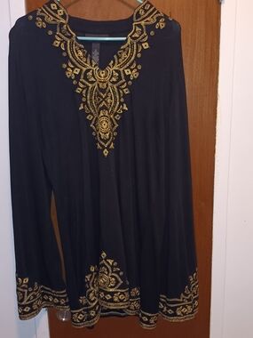 INC International Concepts Black Top with Gold Embellishment